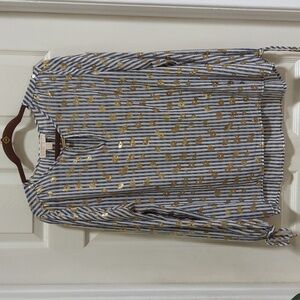 Michael Michael Kors Women's Long Sleeve Floral/Stripe Semi-Sheer Blouse Sz Lg